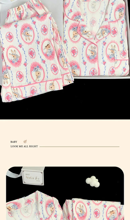 Spring and Autumn Women's New Cloud Cotton Pajamas Homewear Set Students Sweet Printing Long Sleeves Long Pants Pajamas Homewear