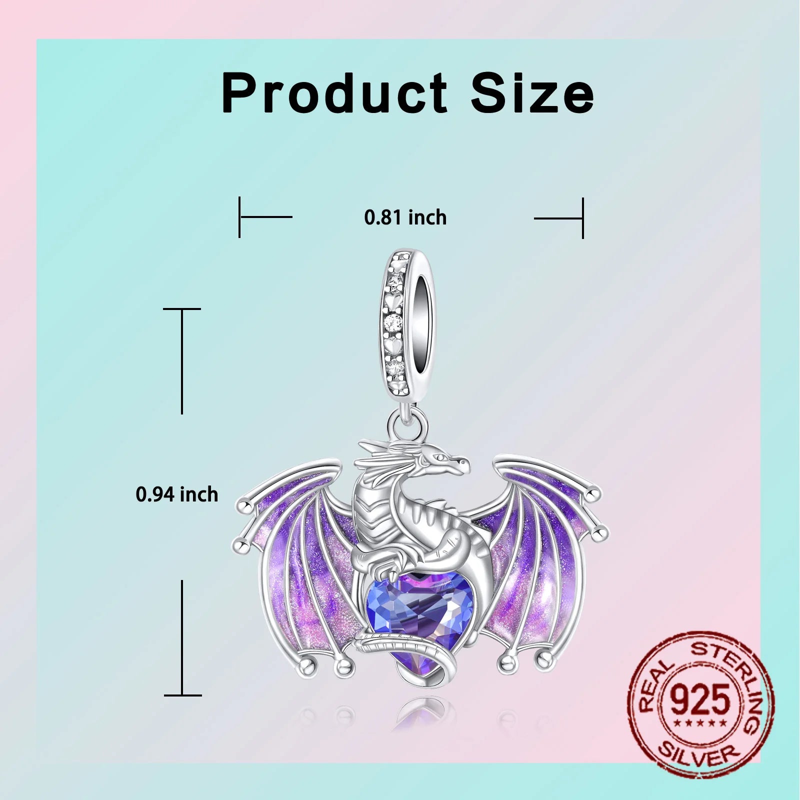 925 Sterling Silver Purple Dragon Flying Dragon Pendant Charm Fit Original Charms Bracelets Women DIY Jewelry Gift