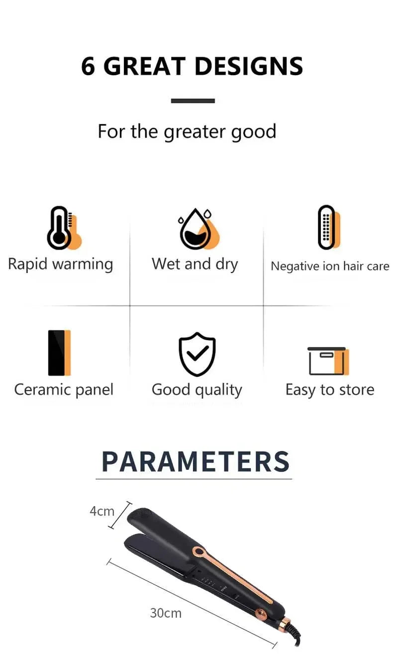 Tinsol 2-in-1 Hair Straightener Curling Iron Ceramic Plate Negative Ion Wide Plate Temperature Adjustable Hair Straightener