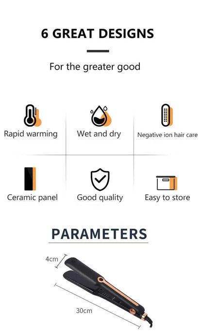 Tinsol 2-in-1 Hair Straightener Curling Iron Ceramic Plate Negative Ion Wide Plate Temperature Adjustable Hair Straightener