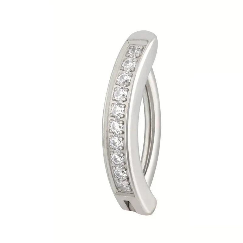 ASTM F136 Titanium PIERC Reverse Curved Clicker Navel Barbell Shiny CZ Sexy Belly Button Rings Bellybutton Sexy Piercing Jewelry TB-1266-Clear CHINA