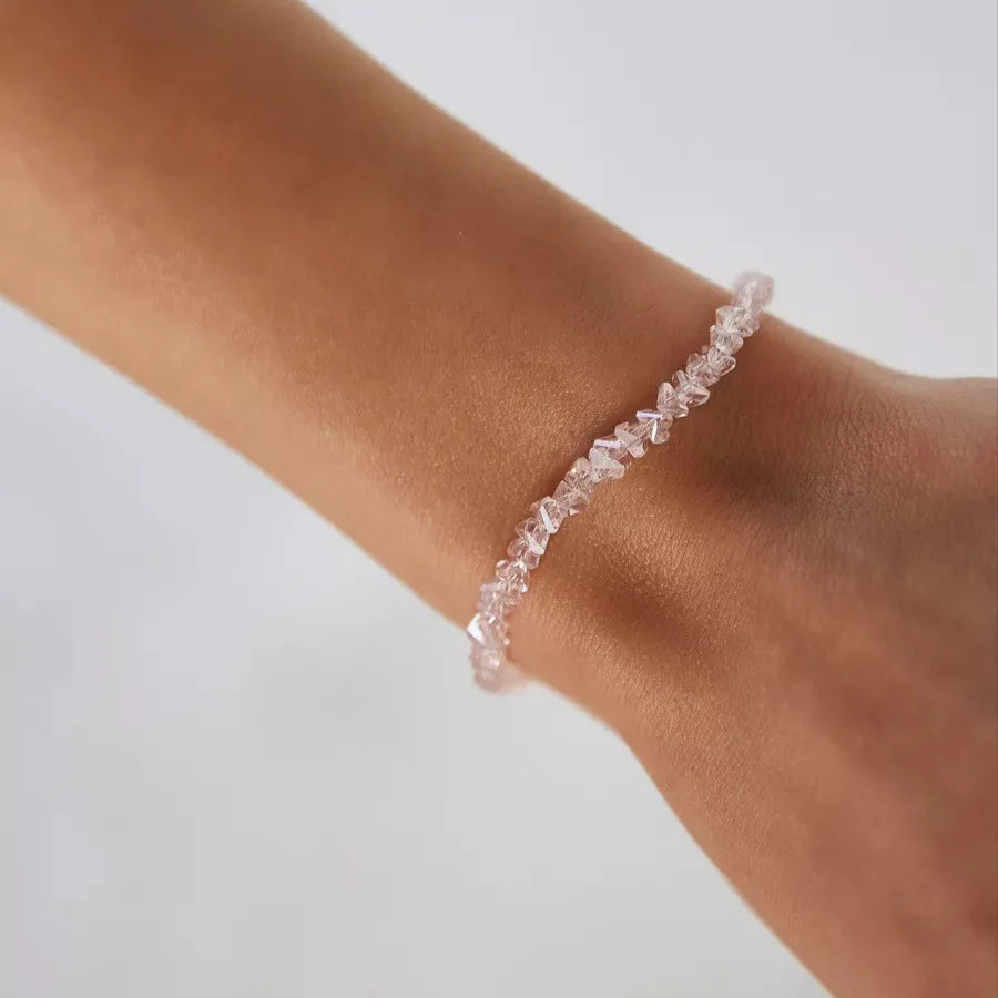 Shiny Transparent Crystal Irregular Beaded Bracelet for Women Korean Mulit-cut Pink Glass Chain on the Hand Jewelry Girls Gifts