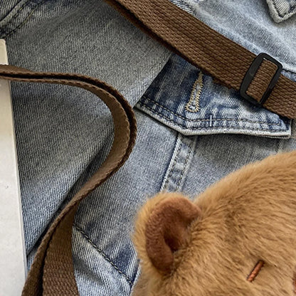 Cute Plush Capybara Crossbody Bag Large Capacity Shoulder Bag Girls Coin Purse Adjustable Zipper Plush Mobile Phone Pouch