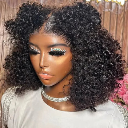 250% Density Malaysian Curly Short Human Hair Pre Plucked BOB Wig 13x4 HD Lace Front Wig Human Hair Deep Wave Lace Frontal Wig Natural Color United States