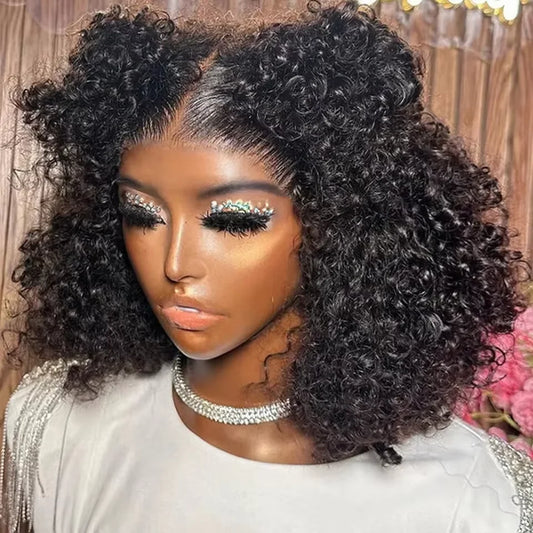 250% Density Malaysian Curly Short Human Hair Pre Plucked BOB Wig 13x4 HD Lace Front Wig Human Hair Deep Wave Lace Frontal Wig Natural Color United States