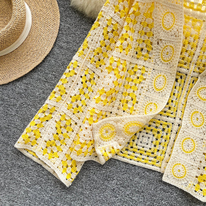 SINGREINY Vintage Boho Loose Plaid Cardigans Female Long Sleeves Hook Flower Hollow Tops 2025 Vacation Sunscreen Casual Shirt Badiee Stylez