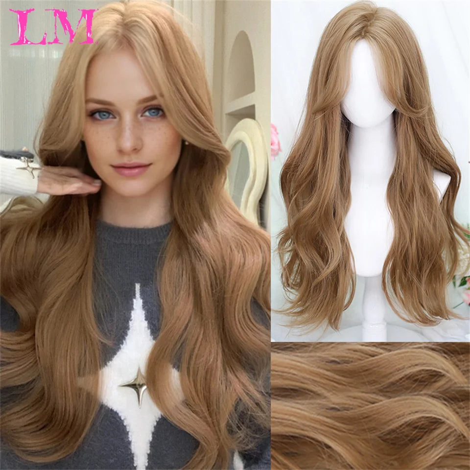 LM Long Silky Straight Synthetic Wigs with Bangs Black Cosplay Party Lolita Hair Wigs for Women Natural Heat Resistant Wig Orange