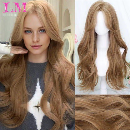 LM Long Silky Straight Synthetic Wigs with Bangs Black Cosplay Party Lolita Hair Wigs for Women Natural Heat Resistant Wig Orange