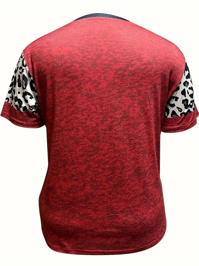 Plus Size Plaid Heart Print T-Shirt Casual Short Sleeve Top For Spring & Summer Women's Plus Size Clothing