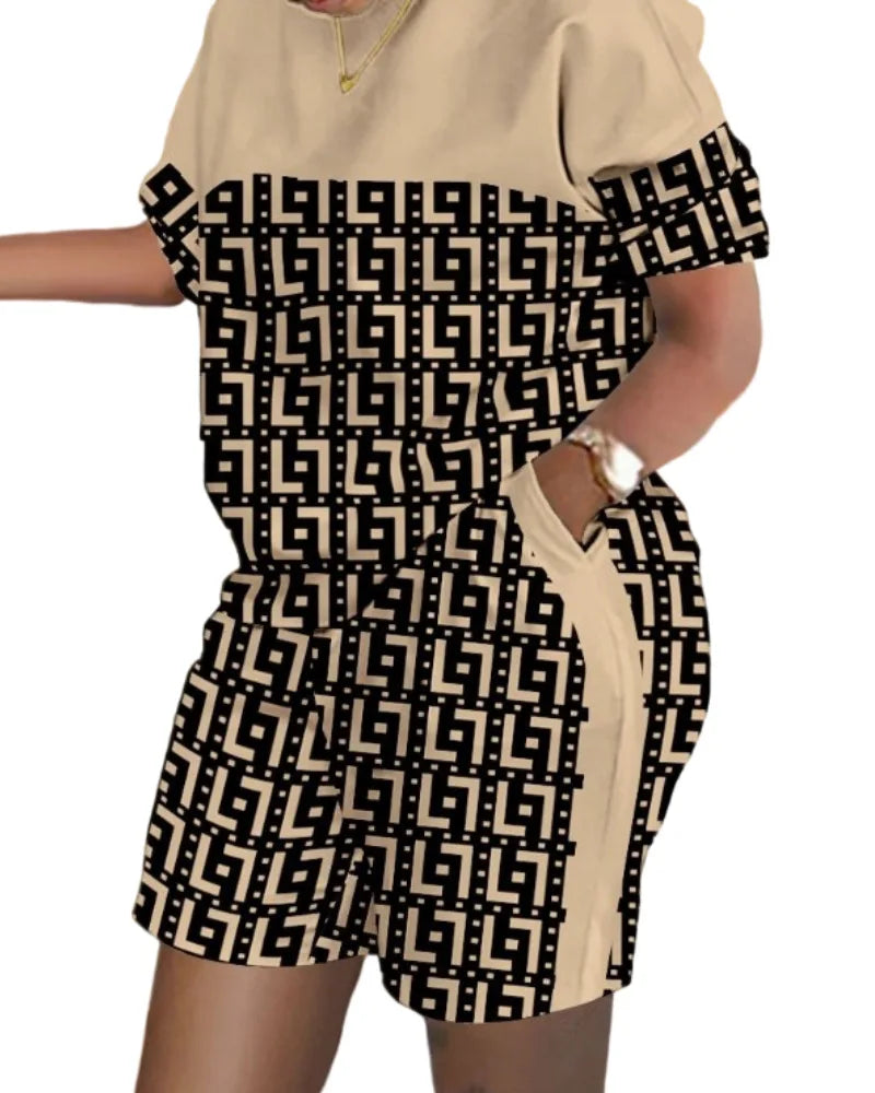 Women Casual Short Sleeve Two Piece Sets Women Outfit 2023 Summer Letter Printed Pocket Suit Female T Shirt Shorts 2 Pieces Set Maze