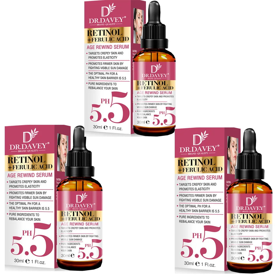 Newest Retinol+Ferulic Acid Age Rewind Serum For Face Whitening Serum Brightening Hydrating Face Serum Fade Fine Lines Skin Care 3 Pcsx30ml