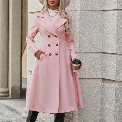 Women Trench New Autumn Winter Pink Coat Fashion Streetwear Suit Collar Button Elegant Lady Coat Trench Slim Versatile Clothing
