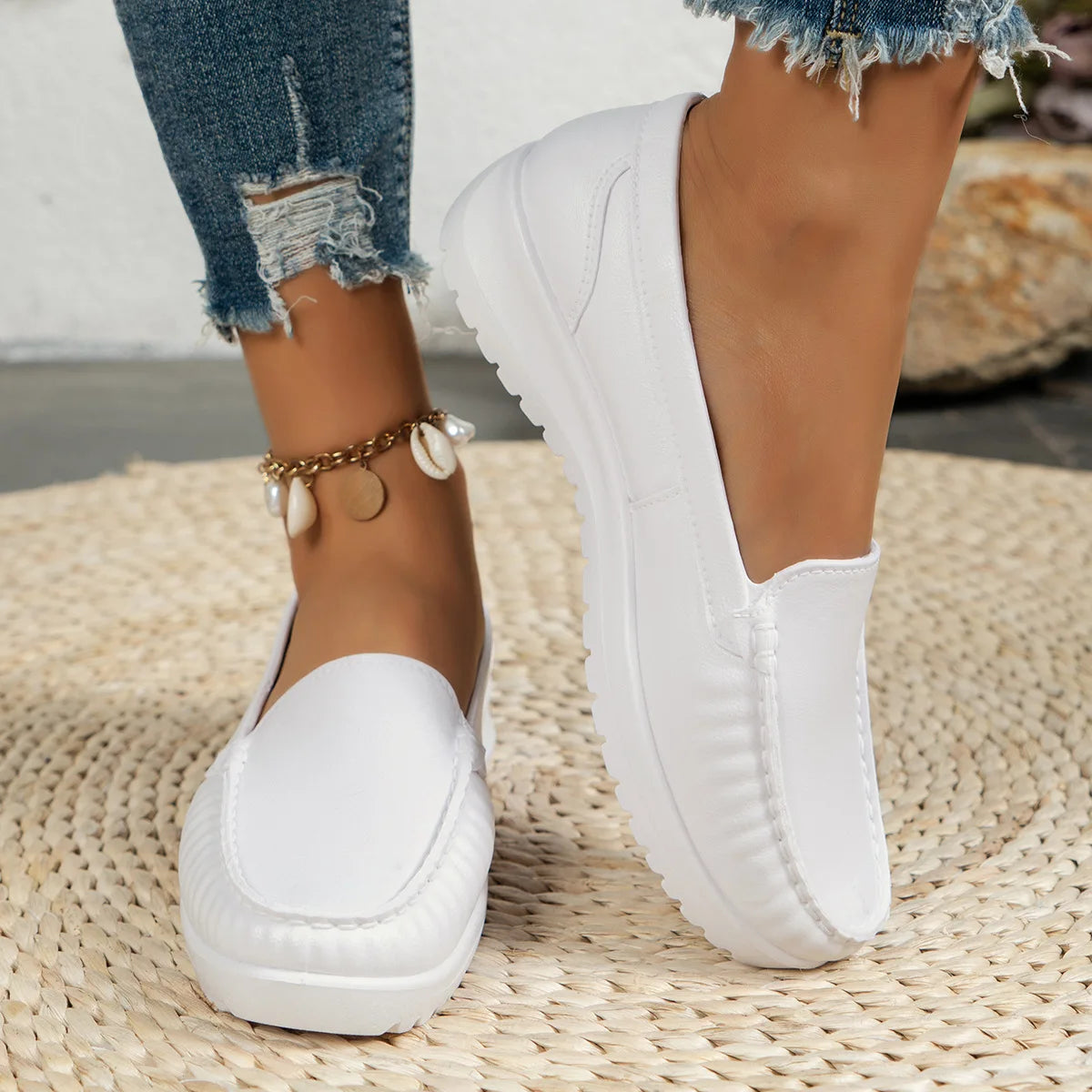 Autumn New Nurse Shoes Women Comfortable Soft Sole Breathable Non-slip Flat Heel Thick Sole Work Small White Single Shoes Badiee Stylez