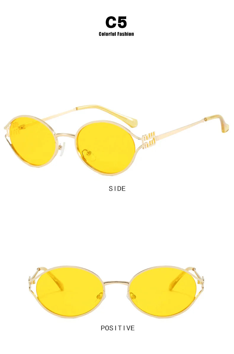 Retro Oval Metal Small Frame Sunglasses Men And Women Hollow Design Brand Sunglasses High-End Luxury Versatile Sunglasses UV400