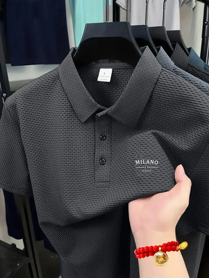 Stylish Men's Polo Shirt - Exquisite Craftsmanship, Classic Lapel & Button Closure, Solid Color