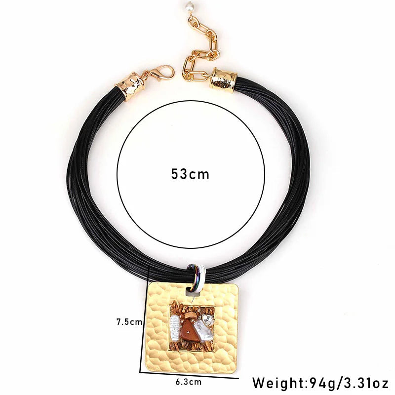Statement Vintage Necklace with Square Pendant for Women Girl Trendy Wedding Party Jewelry