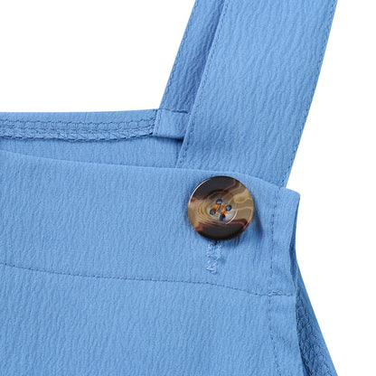 Overalls Women Summer Jumpsuit Outfits Plus Size Solid Color Casual Button Wide Leg Suspender Pants Overalls with Pockets