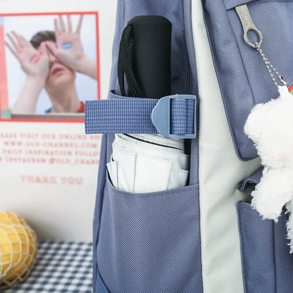 Four Piece Set of Student Backpack for Women in Korean Version Casual Canvas High School Campus with Large Capacity