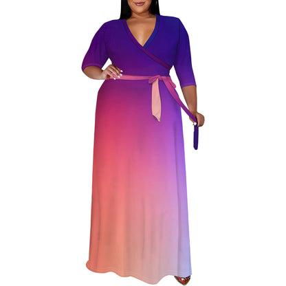 Women's party dress v neck maxi dress for summer XL-6XL White-6 CHINA