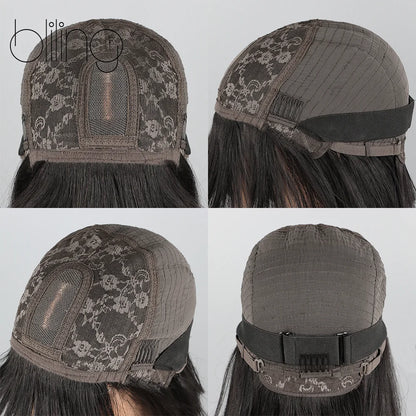 200% Human Hair Wig With Bang Natural Glueless Straight Layered Bob Hairstyle 1X13 Transparent Lace Black for Women 10 Inch Badiee Stylez