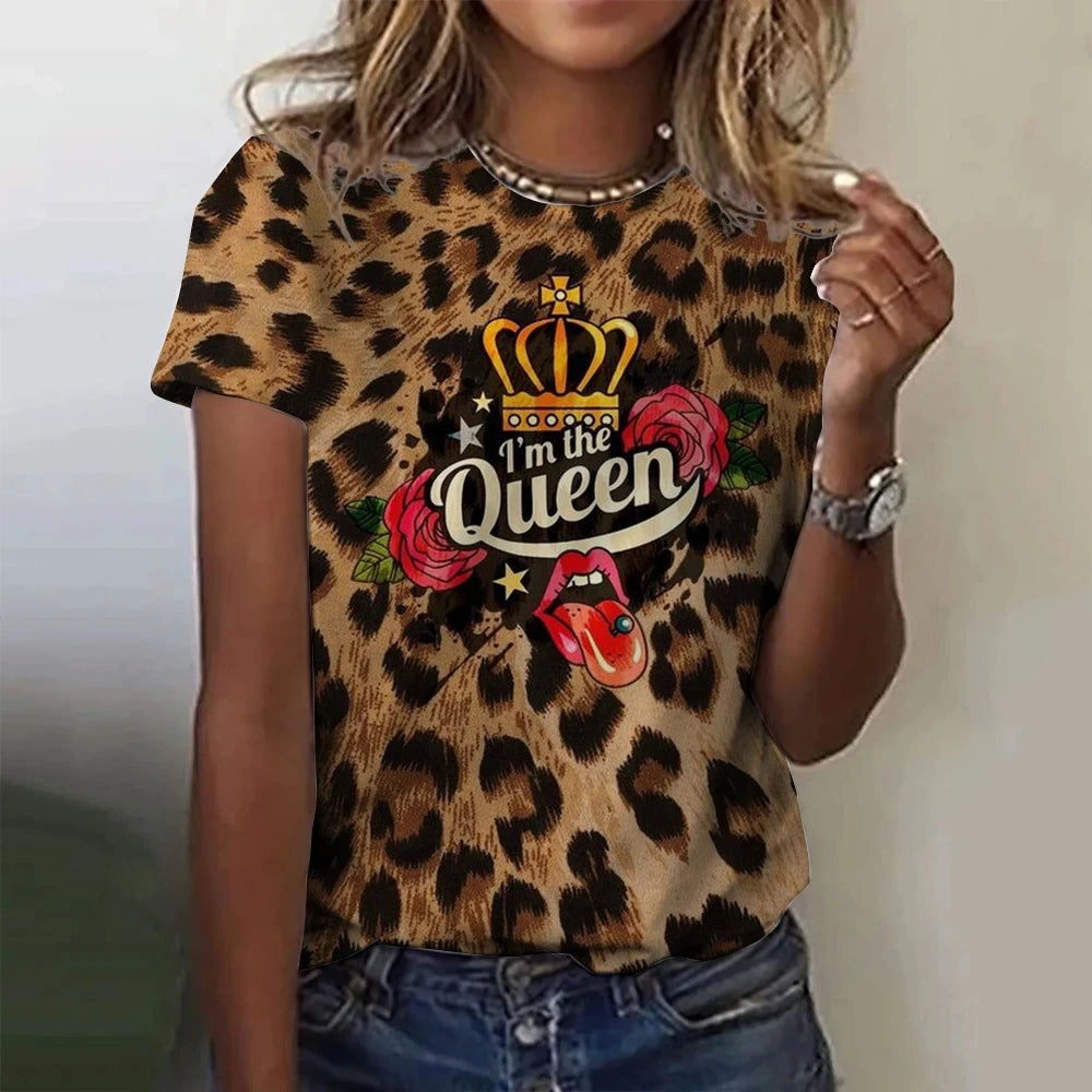 Women's T-shirt Summer Fashion Short Sleeve Tees Tops 3D Print O-Neck Casual T Shirt For Women's Leopard Clothes For Sexy Girl EXXIAOSHAO20235187
