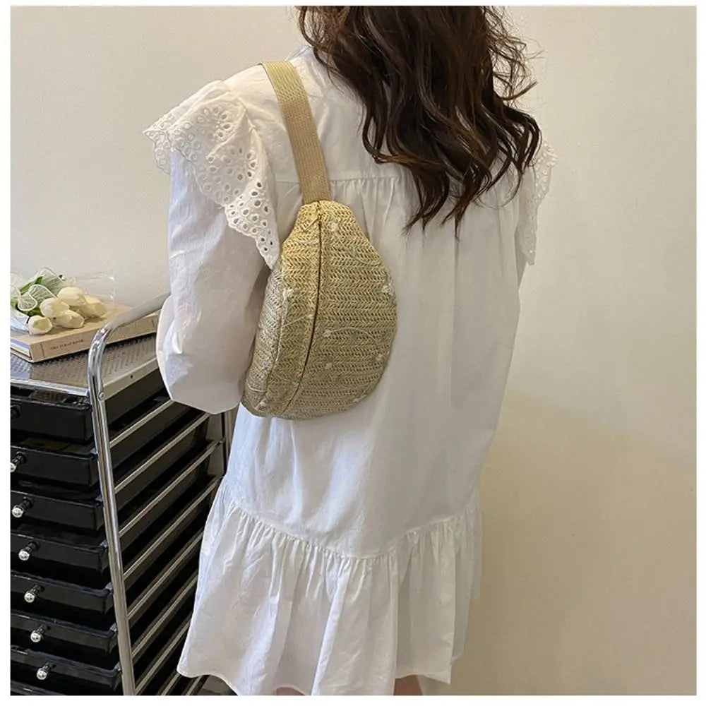 Fashion Straw Chest Bag Sports Waist Packs Shoulder Purse Beach Travel Casual Fanny Belt Bag Crossbody Shoulder Chest Handbag