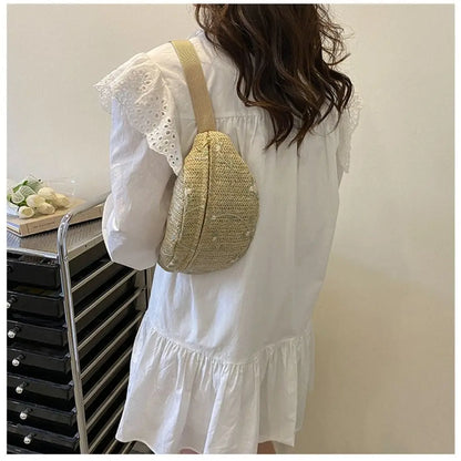 Fashion Straw Chest Bag Sports Waist Packs Shoulder Purse Beach Travel Casual Fanny Belt Bag Crossbody Shoulder Chest Handbag