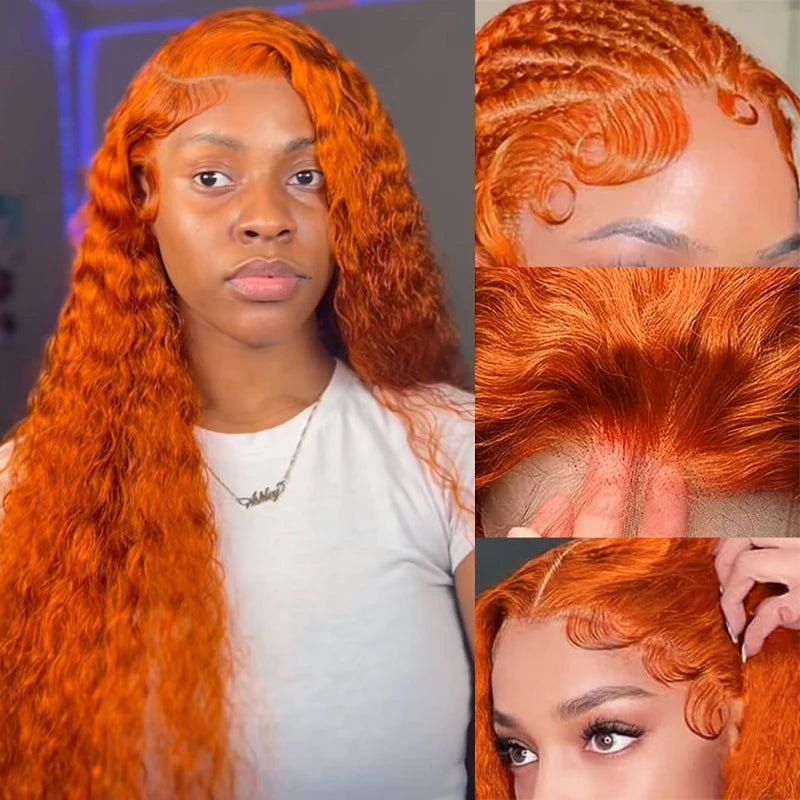Water Wave Ginger Lace Front Wigs Human Hair 13x4 13x6 #350 Colored Wigs 100% Brazilian Human Hair Deep Curly Wigs Orange Ginger United States