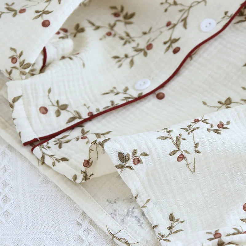 2025 Japanese Spring and Autumn New Women's Pajama Set 100% Cotton Crepe Long sleeved Pants Cardigan Cute Plus Size Home Fury