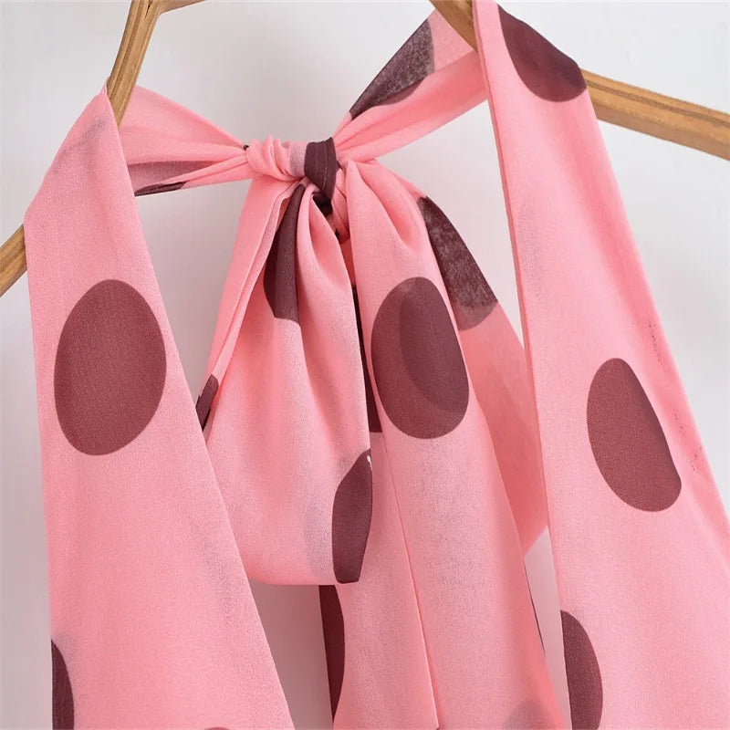 Trendix Pink Print Pleated Maxi Dress Women's Summer V Neck Sexy Backless Vintage Long Dresses 2025 Fall New Party Elegant Dress