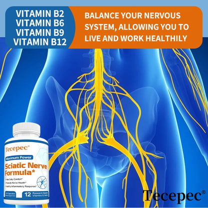 Vitamin B Complex Sciatica Relief Formula - Nerve Support and Pain Inflammation Relief Promotes Health of Nerves and Muscles
