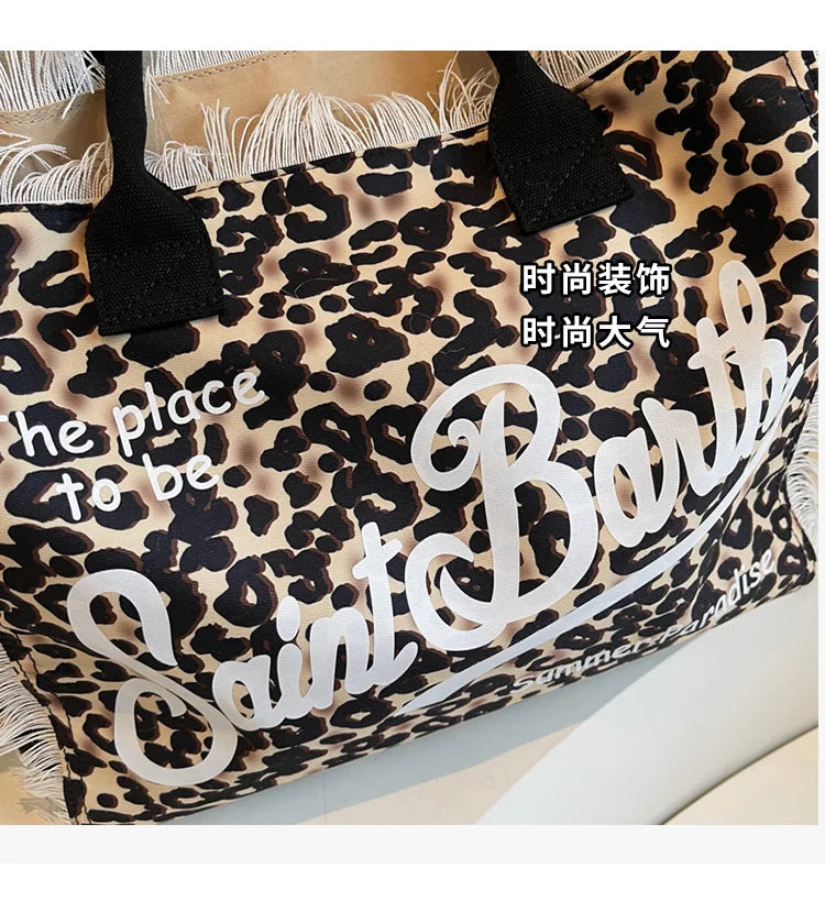 European and American Letters Tassel Canvas Bag Arge Capacity Handbags Travel Women Beach Tote Bag Fashion Casual Shopping Bags