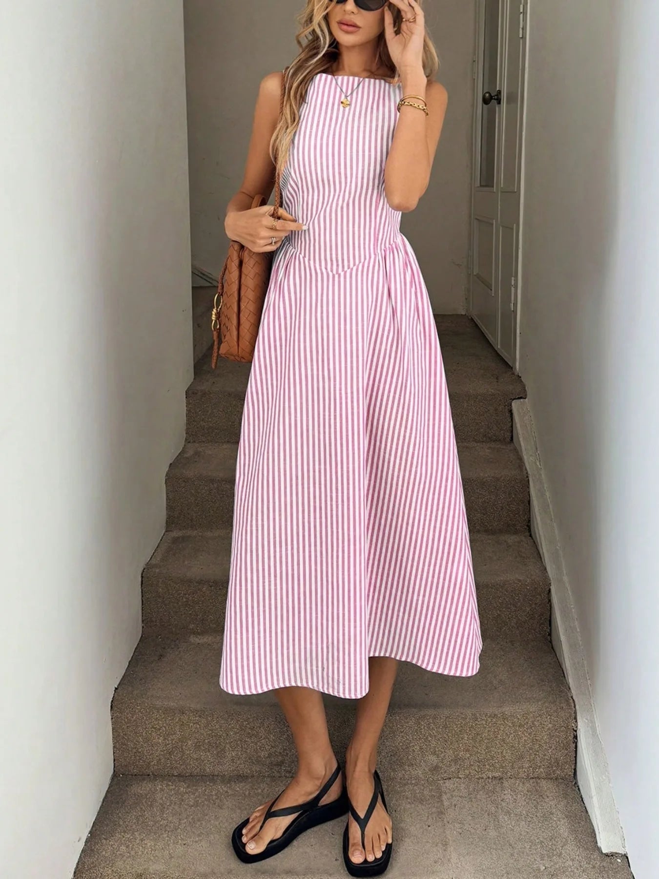 2025 new slimming summer fresh vertical striped sleeveless dress with elegant temperament Badiee Stylez