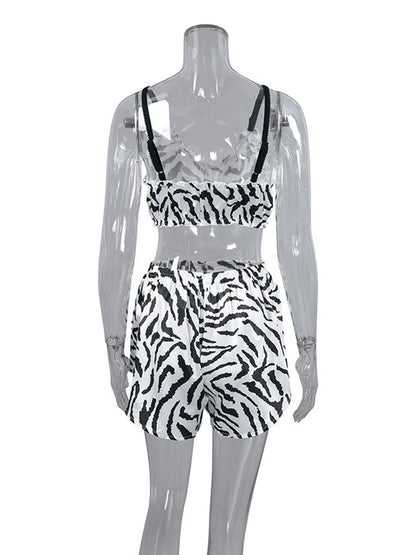 Marthaqiqi Printing Women Sleepwear 2 Piece Set Tank Tops Pajamas Crop Top Spaghetti Strap Nightgowns Shorts Casual Nightie Suit