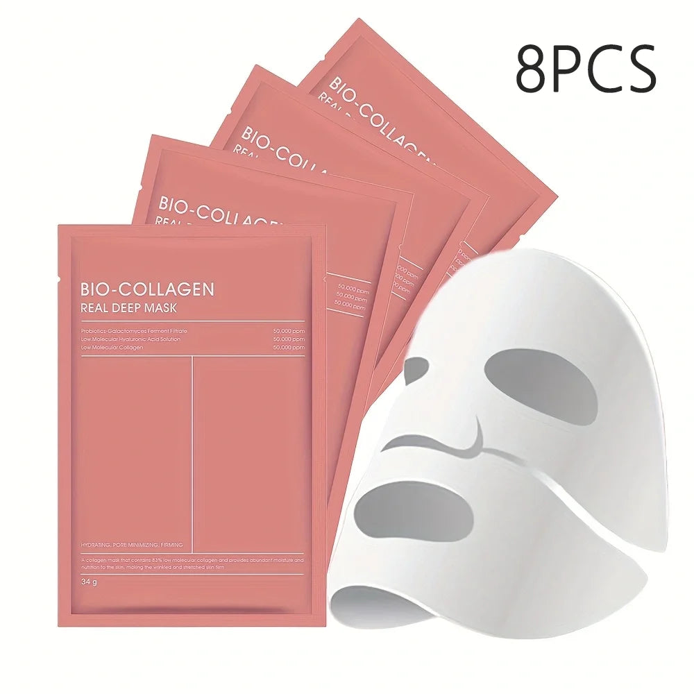 4/8PCS Bio Collagen Face Mask Shrink Pores Deep Hydrating Overnight Mask Moisturizing Refreshing Brightening Face Skin Care 8PCS No box