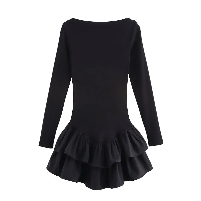 TRAF Women's Elegant Y2k Short Dresses 2025 Spring Long Sleeve Mini Dresses Ladies Fashion Casual Cute Party Dress Vestidos black
