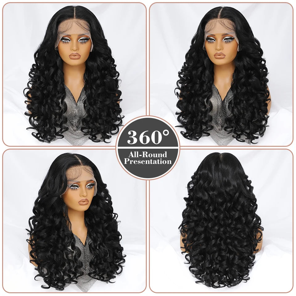 Latisha 13X6 HD Synthetic Lace Front Wigs Curly Pre Plucked Lace Frontal Wig with Bangs for Women Highlight with Babyhair 24Inch Badiee Stylez