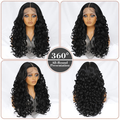 Latisha 13X6 HD Synthetic Lace Front Wigs Curly Pre Plucked Lace Frontal Wig with Bangs for Women Highlight with Babyhair 24Inch Badiee Stylez