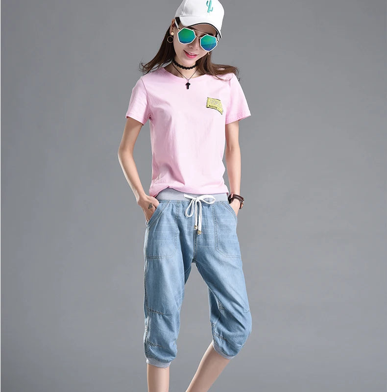 Summer Styles Loose Jeans For Women Calf-Length Harem Pants Elastic High Waist Thin Pants Fashion Jeans 4XL