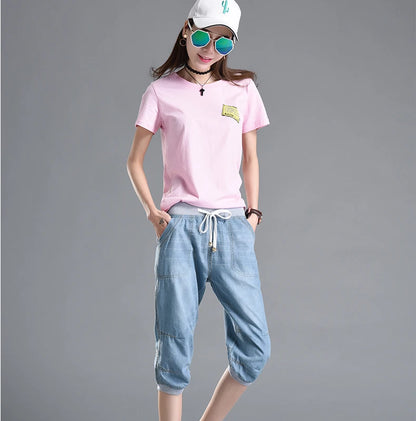 Summer Styles Loose Jeans For Women Calf-Length Harem Pants Elastic High Waist Thin Pants Fashion Jeans 4XL