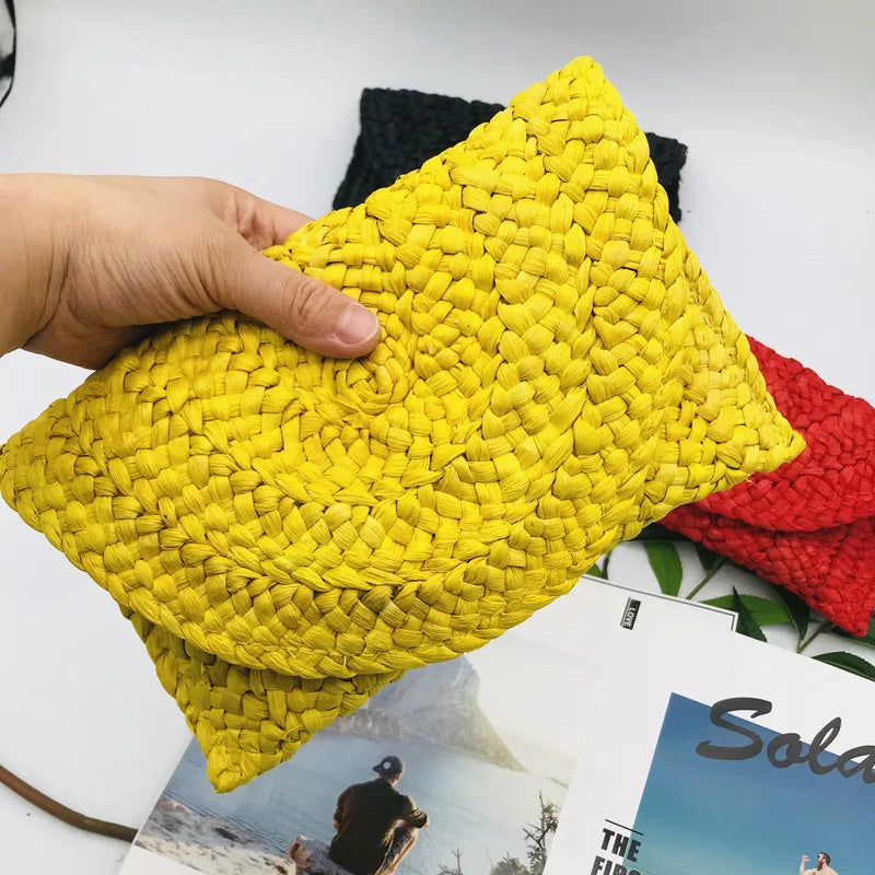 Corn Husk Weave Dinner Clutch Bag Women's Fashion Simple Solid Straw Large Purse Woman Summer Casual Vacation Ladies Wallet 2025