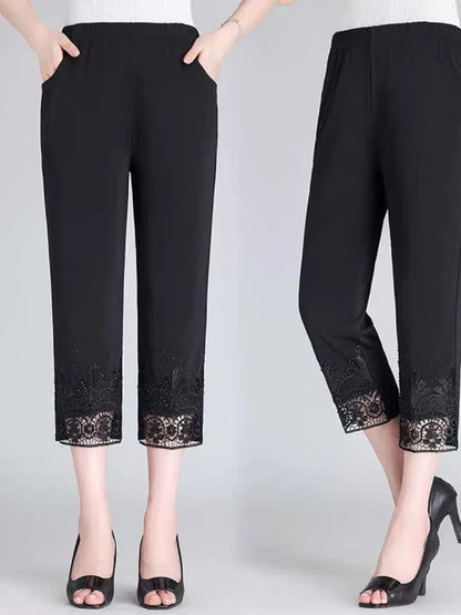 Hollow Out Diamond Studded Women's Summer Cropped Pants Fashionable Cool 2025 Casual Outdoor Pants New Street Pants