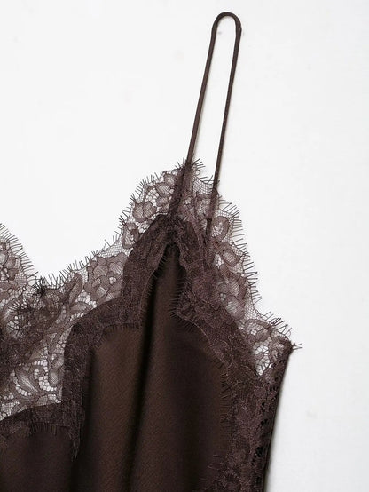 TFMLN Women Sexy Lace Splicing Dresses Summer Solid Sleeveless Asymmetry Dress Backless Slim Women's  Party Sling Mini Dress Badiee Stylez