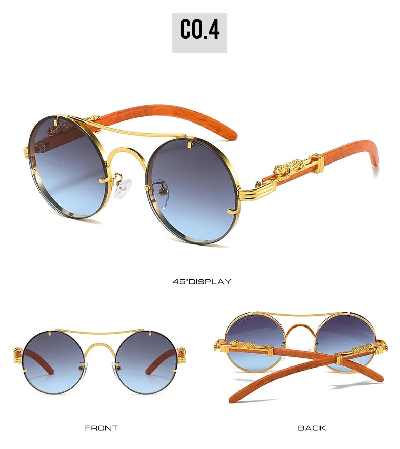 Vintage Round Sunglasses Men Women Luxury Brand Designer Cheetah Metal Casual Eyewear UV400