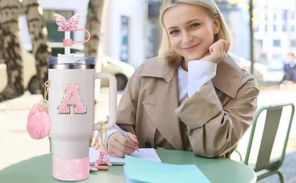 9PCS Accessory Set for Stanley Cup 30oz 40oz Butterfly Straw Cover Cap Silicone Boot Charm Initials Sticker Spill Proof Stopper Badiee Stylez