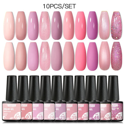 10PCS/Set Gel Nail Polish Set 125 Colors Glitter Semi Permanent Hybrid Gel Varnishes Base Top Coat Soak Off UV LED Nail Art Gel