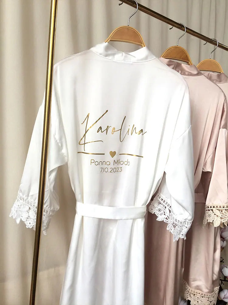 Customized Summer Lace Sleepwear Bride&Bridemaid Wedding Robe Personalized Gown Champagne Kimono Silk Bathrobe Satin Night Dress