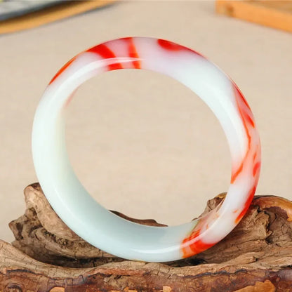 Genuine Natural Color Jade Bangle Red White Bracelet Charm Jewellery Fashion Accessories Carved Amulet Gifts for Women Her Men