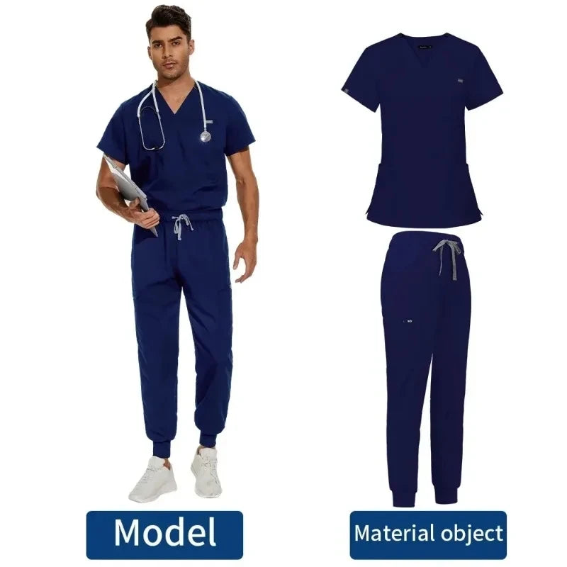 Men Scrubs Suit Plug Size Medical Uniforms V Neck Scrub Top Short Sleeve Pure Cotton Medical Pants Loose Nursing Workwear Doctor Badiee Stylez