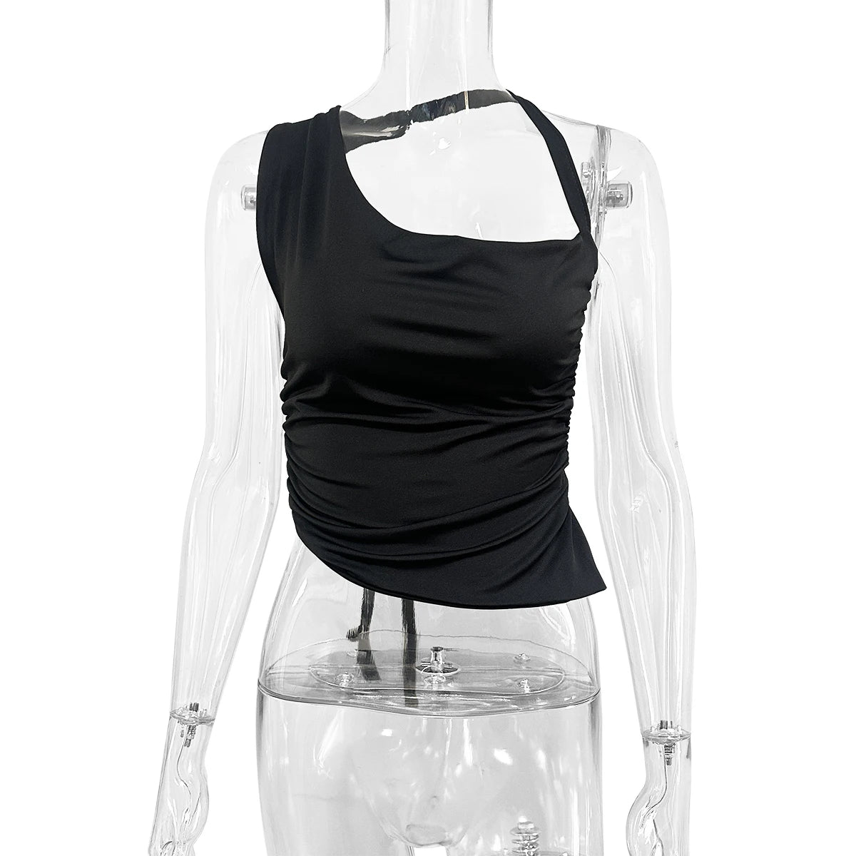 Sexy One Shoulder Off the Shoulder the Back Small Top 2024 Summer Solid Color Irregular Lace up Short Top